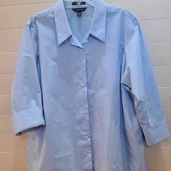 Lands End quantity (2) 3/4 Sleeve Broadcloth Shirt- Pink and Blue - Picture 3 of 10